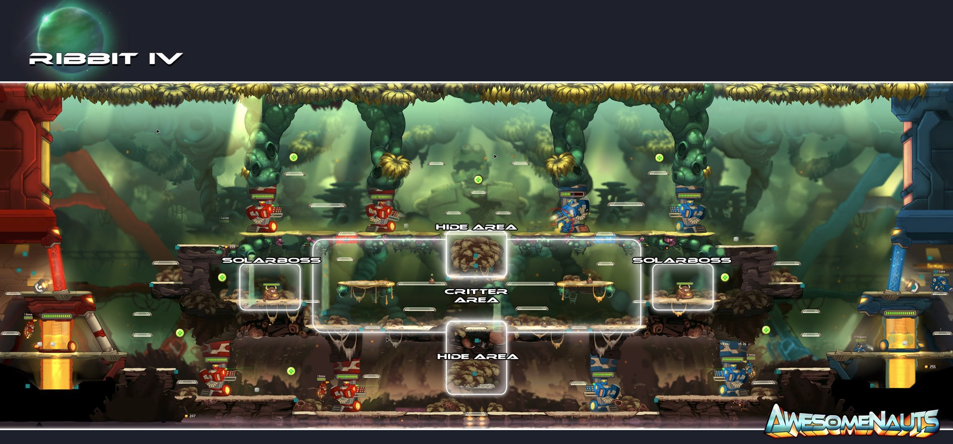 Full image of the Ribbit IV map in Awesomenauts